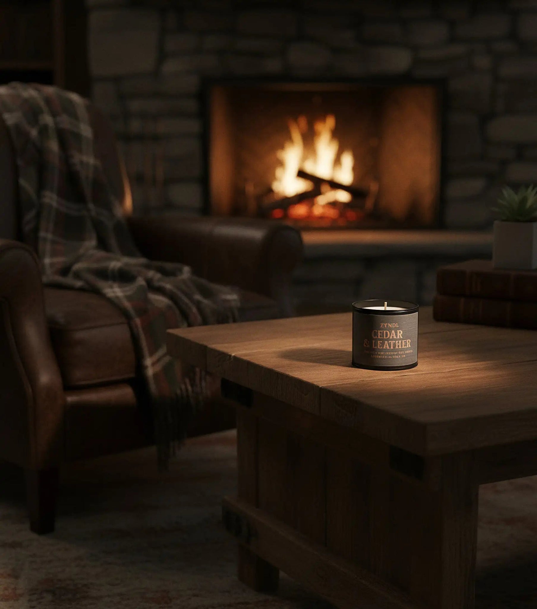 Cedar and Leather Scented Candle - 7.5 oz Soy Candle in Gold Tin - ZyndlCandles