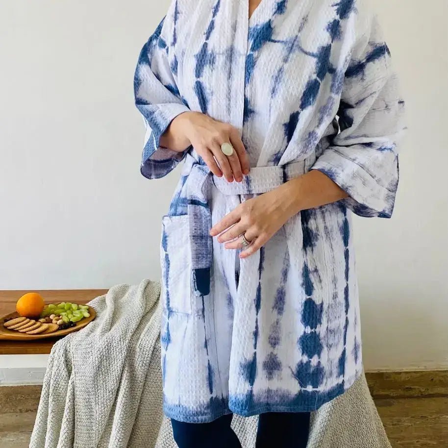 Cotton Tie Dye Kimono Shibori Robe by Ziyada - ZyndlGifts