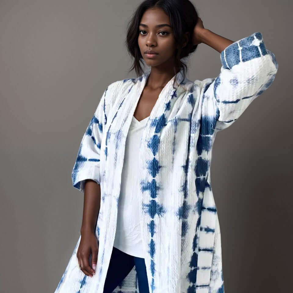 Cotton Tie Dye Kimono Shibori Robe by Ziyada - ZyndlGifts