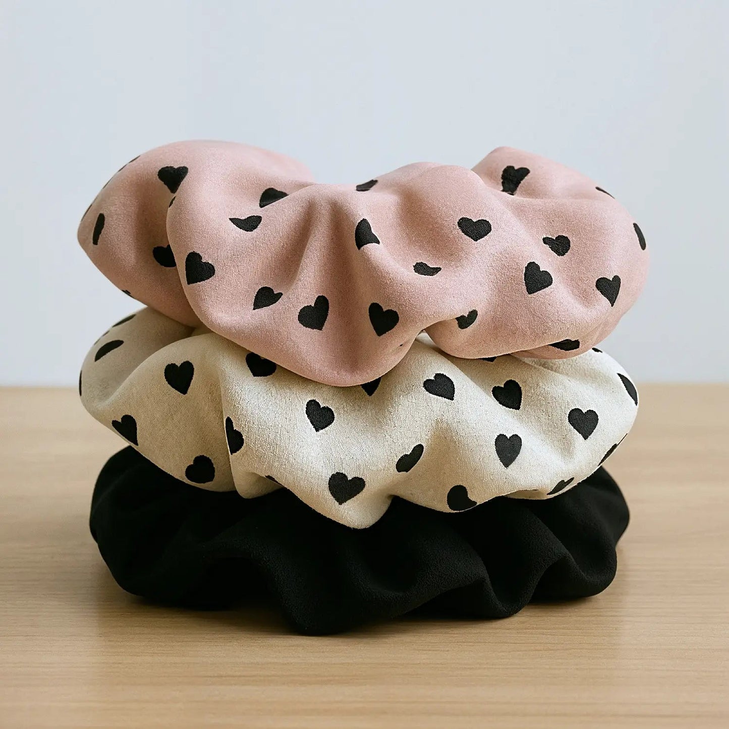 Handmade Satin Hair Scrunchies with Heart Motifs - ZyndlBeauty Accessories