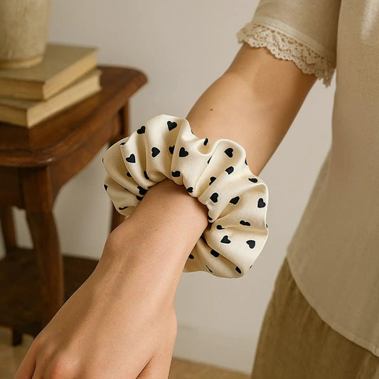 Handmade Satin Hair Scrunchies with Heart Motifs - ZyndlBeauty Accessories