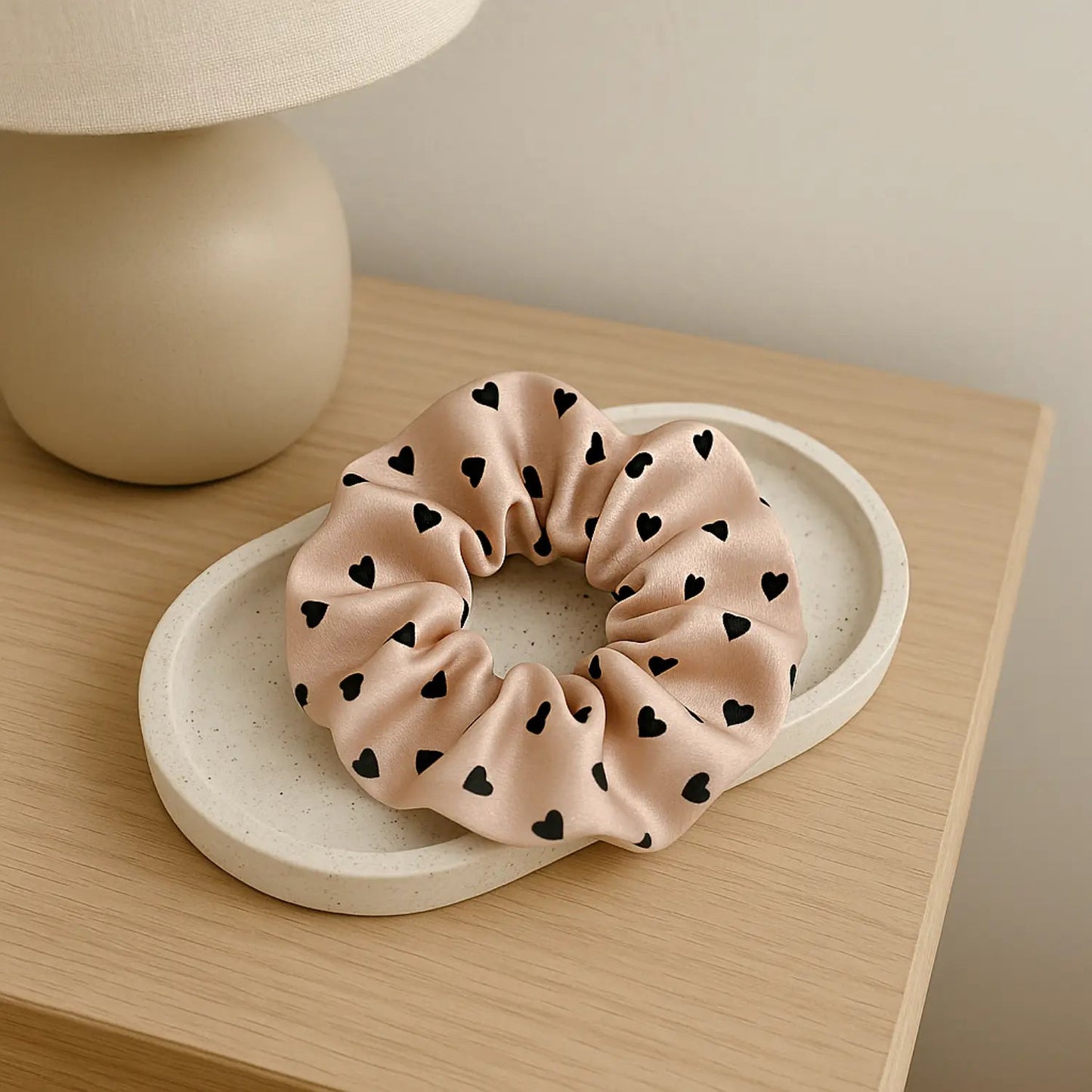 Handmade Satin Hair Scrunchies with Heart Motifs - ZyndlBeauty Accessories