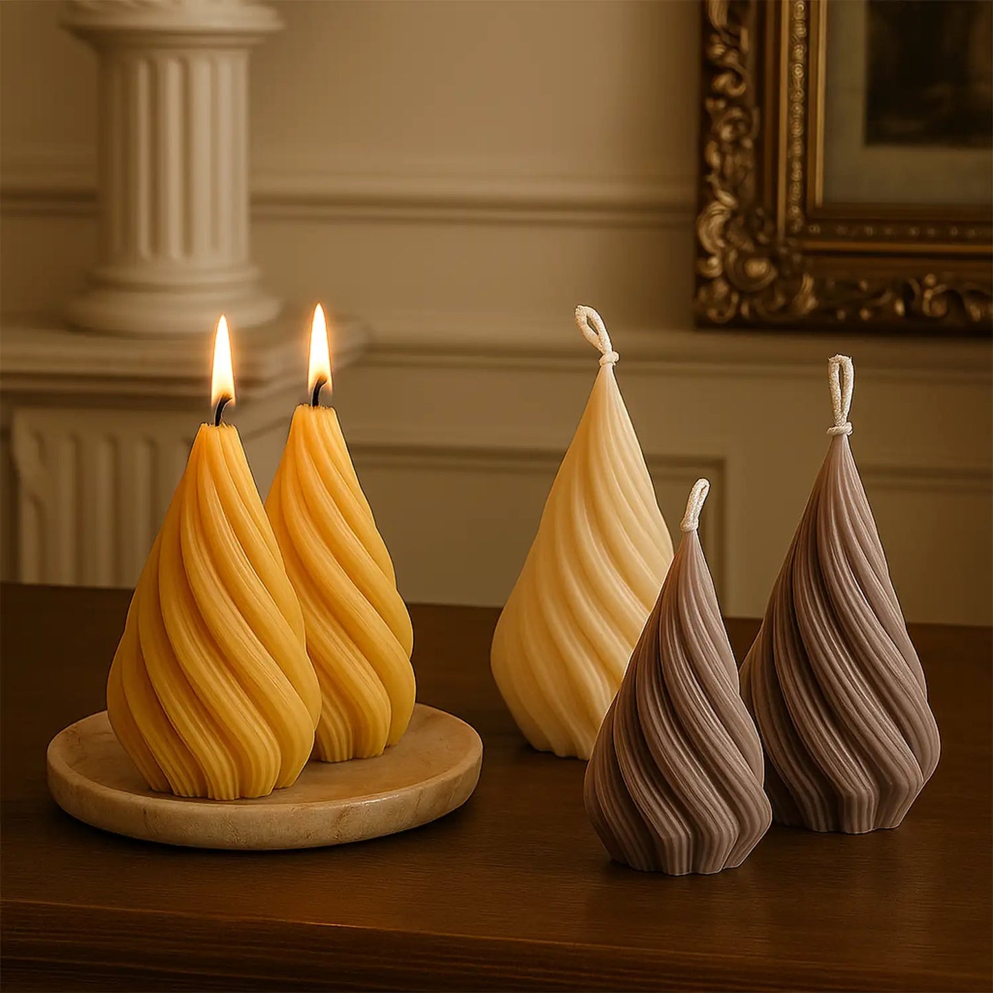 Spiral Pillar Candles - Aesthetic Spiral Light Candles (Set of 2, Coconut Soy Wax) - ZyndlCandles