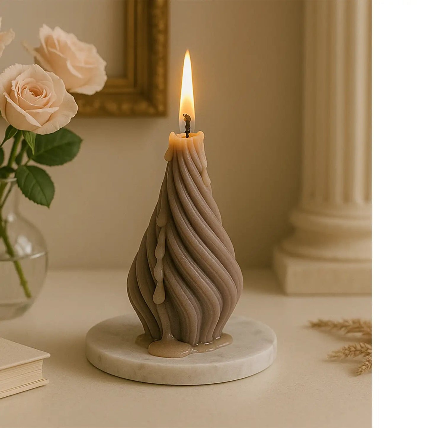 Spiral Pillar Candles - Aesthetic Spiral Light Candles (Set of 2, Coconut Soy Wax) - ZyndlCandles
