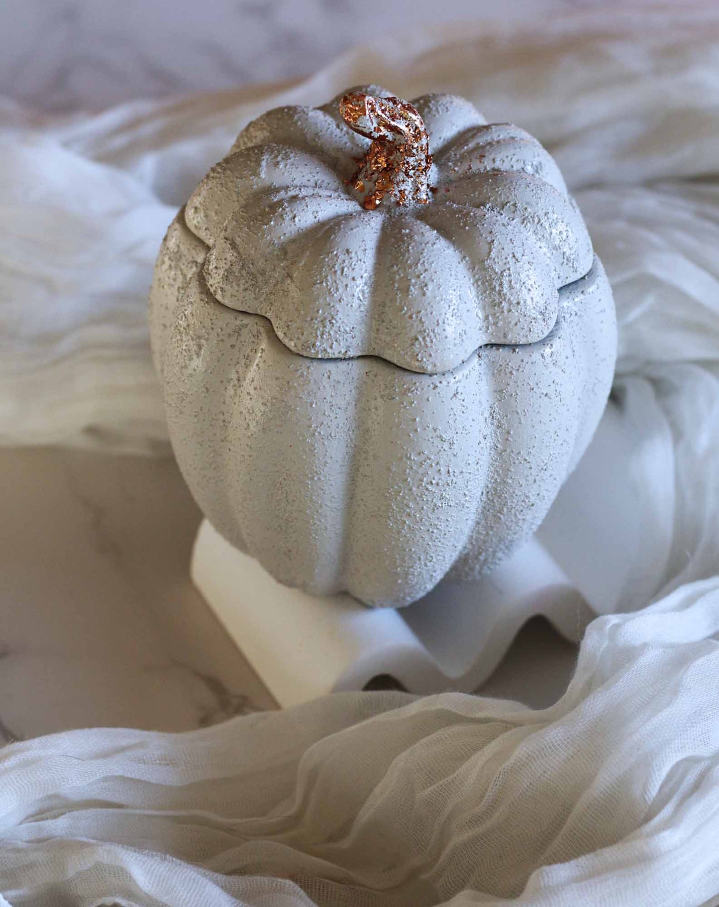White Pumpkin Candle - 9oz Handmade Ceramic Jar with Copper Stem - ZyndlFall Candles