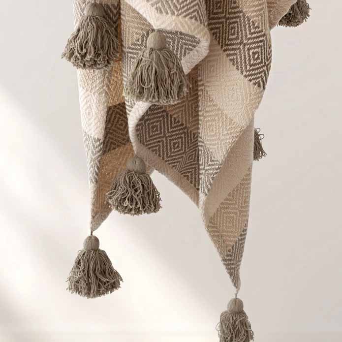 Zoe Oversized Pom Pom Throw Blanket – Khaki - ZyndlHome Decor