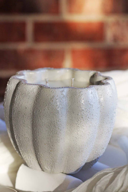 White Pumpkin Candle - 9oz Handmade Ceramic Jar with Copper Stem - ZyndlFall Candles