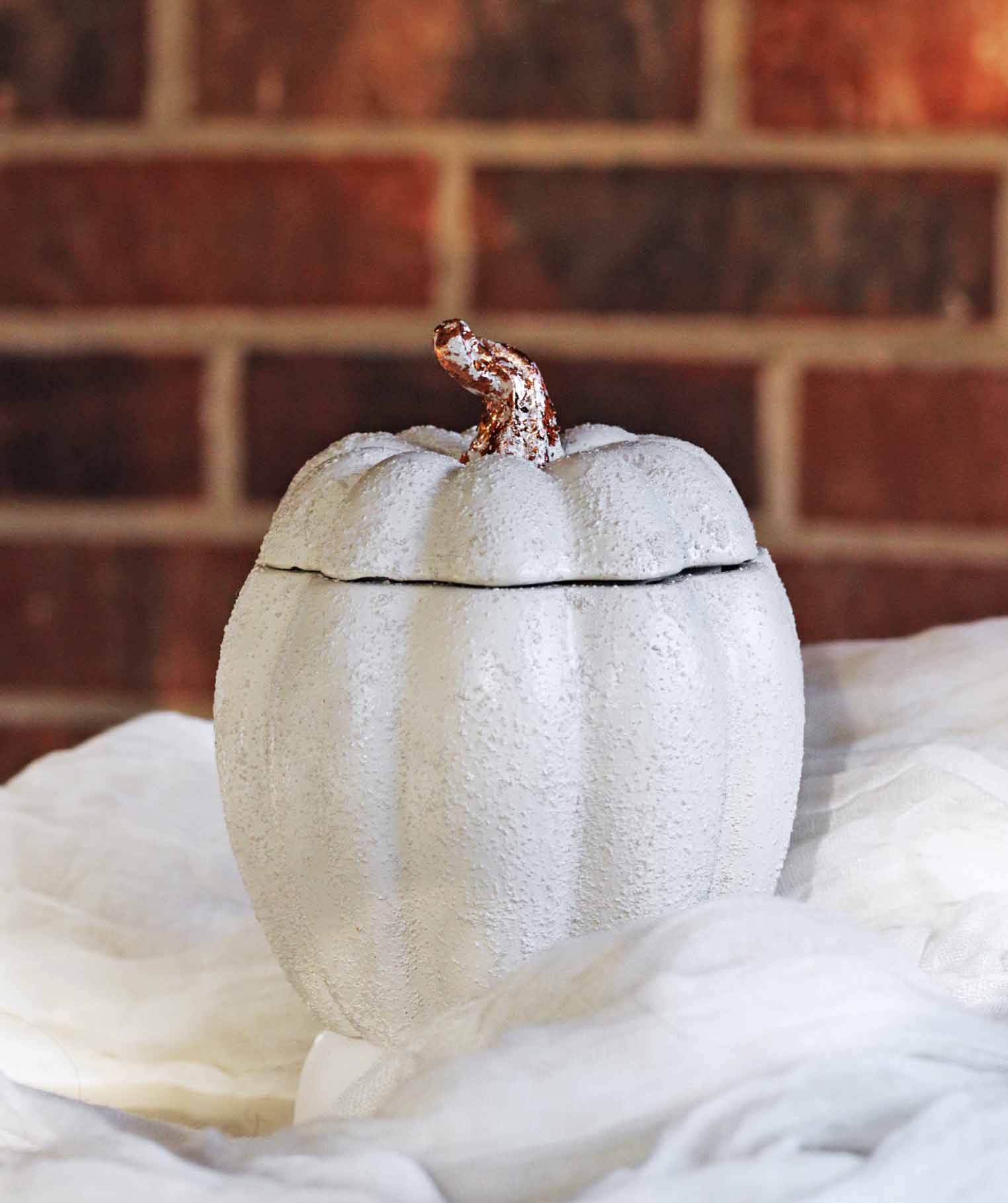 White Pumpkin Candle - 9oz Handmade Ceramic Jar with Copper Stem - ZyndlFall Candles